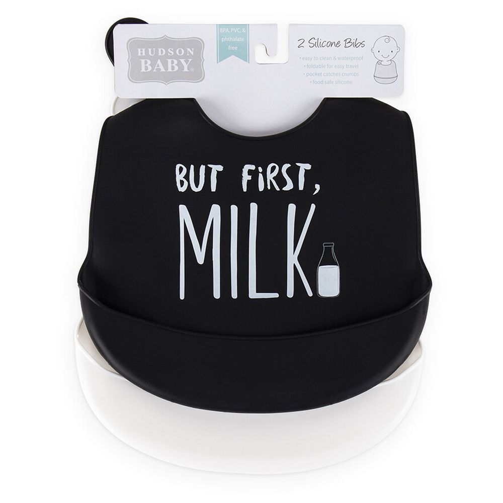 Hudson Childrenswear - But First Milk Silicone Bibs - Pack of 2