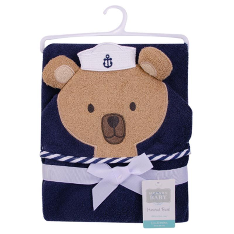 Hudson Childrenswear - Sailor Bear Cotton Hooded Towel Blue