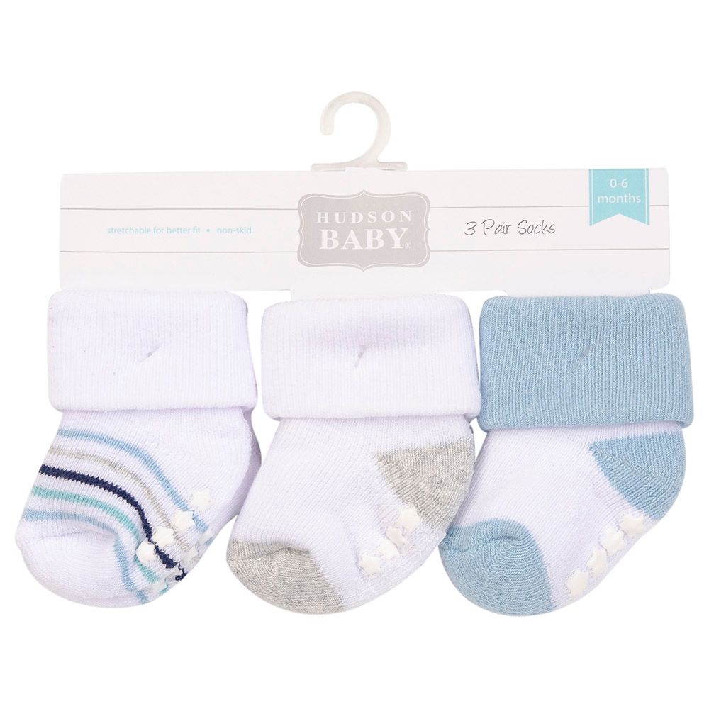 Hudson Childrenswear - 3-Pk Cotton Newborn Terry Socks Blue