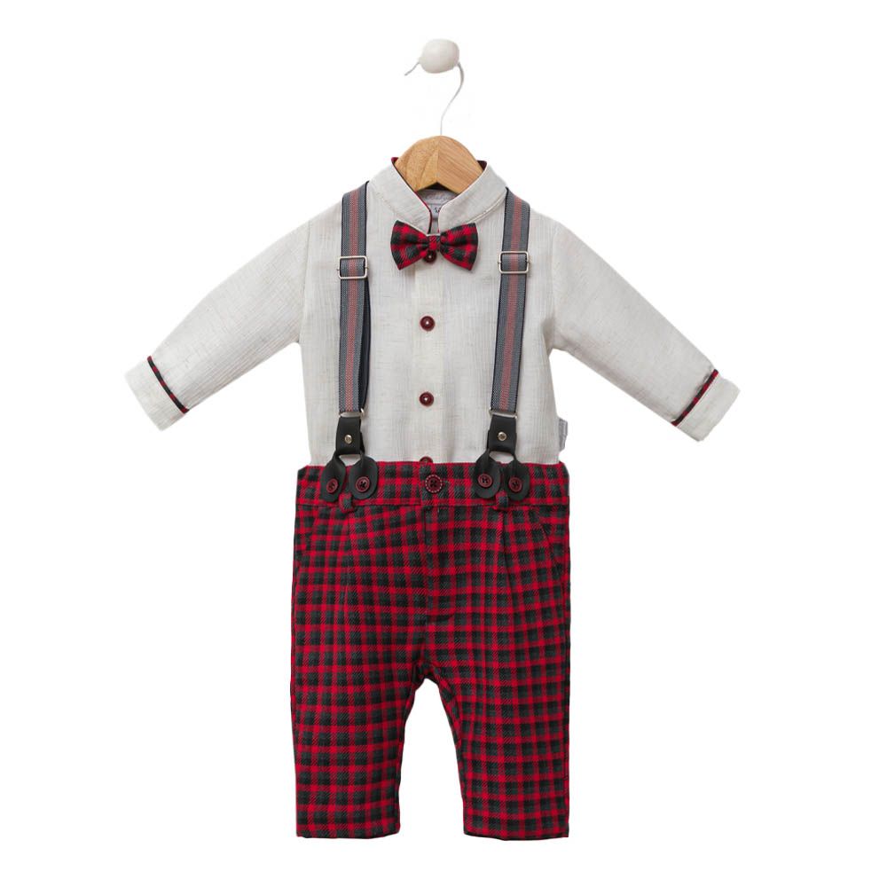 Babydola - 4pc-Set - Sweetpea Suspender Suit - Red