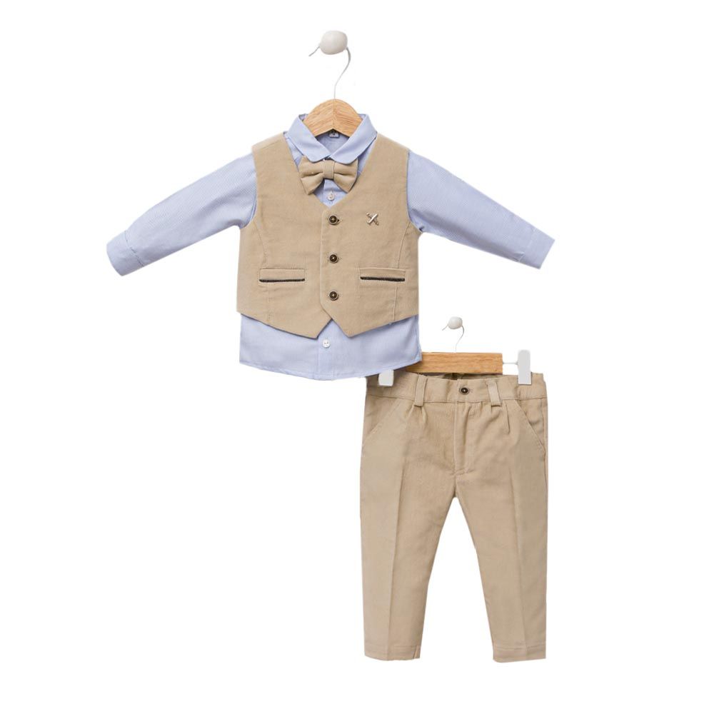 Babydola - 4pc-Set - Boys Waistcoat & Pants Suit - Brown