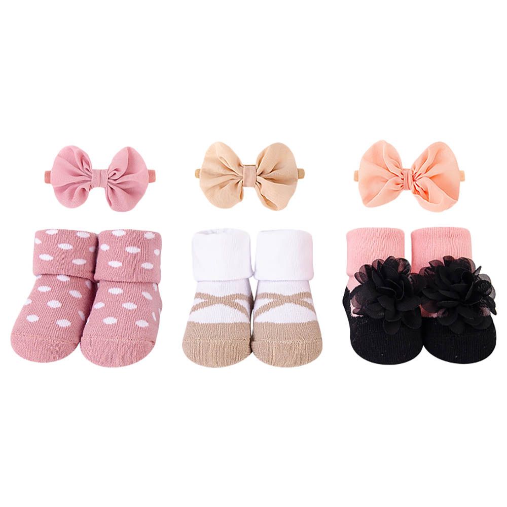 Hudson Childrenswear - Headband & Socks Gift - Pack Of 6 - Pink & Gold