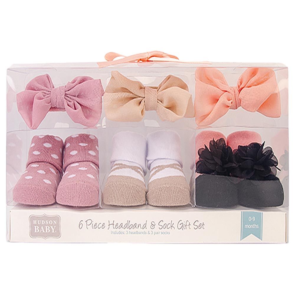 Hudson Childrenswear - Headband & Socks Gift - Pack Of 6 - Pink & Gold