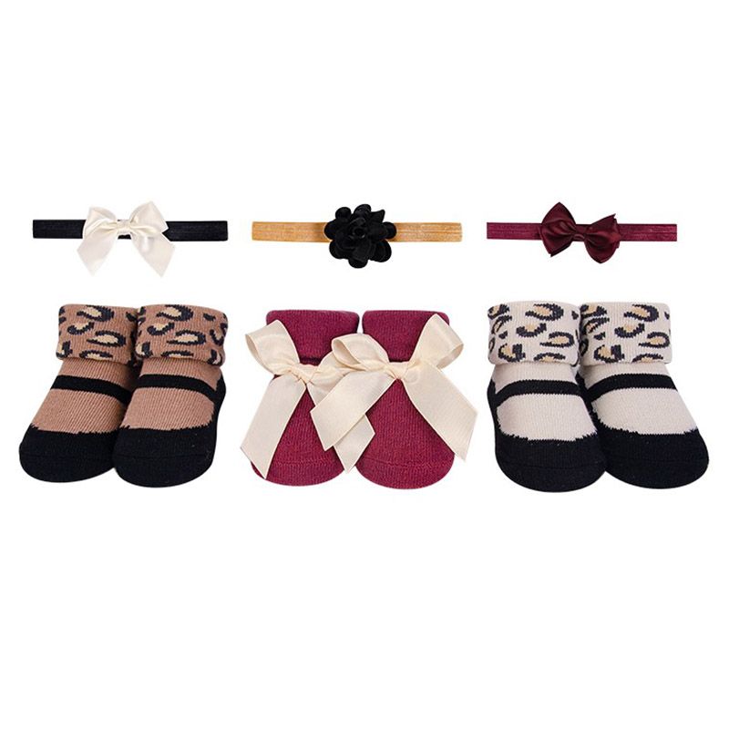 Hudson Childrenswear - Headband & Socks Giftset - Burgundy Leopard