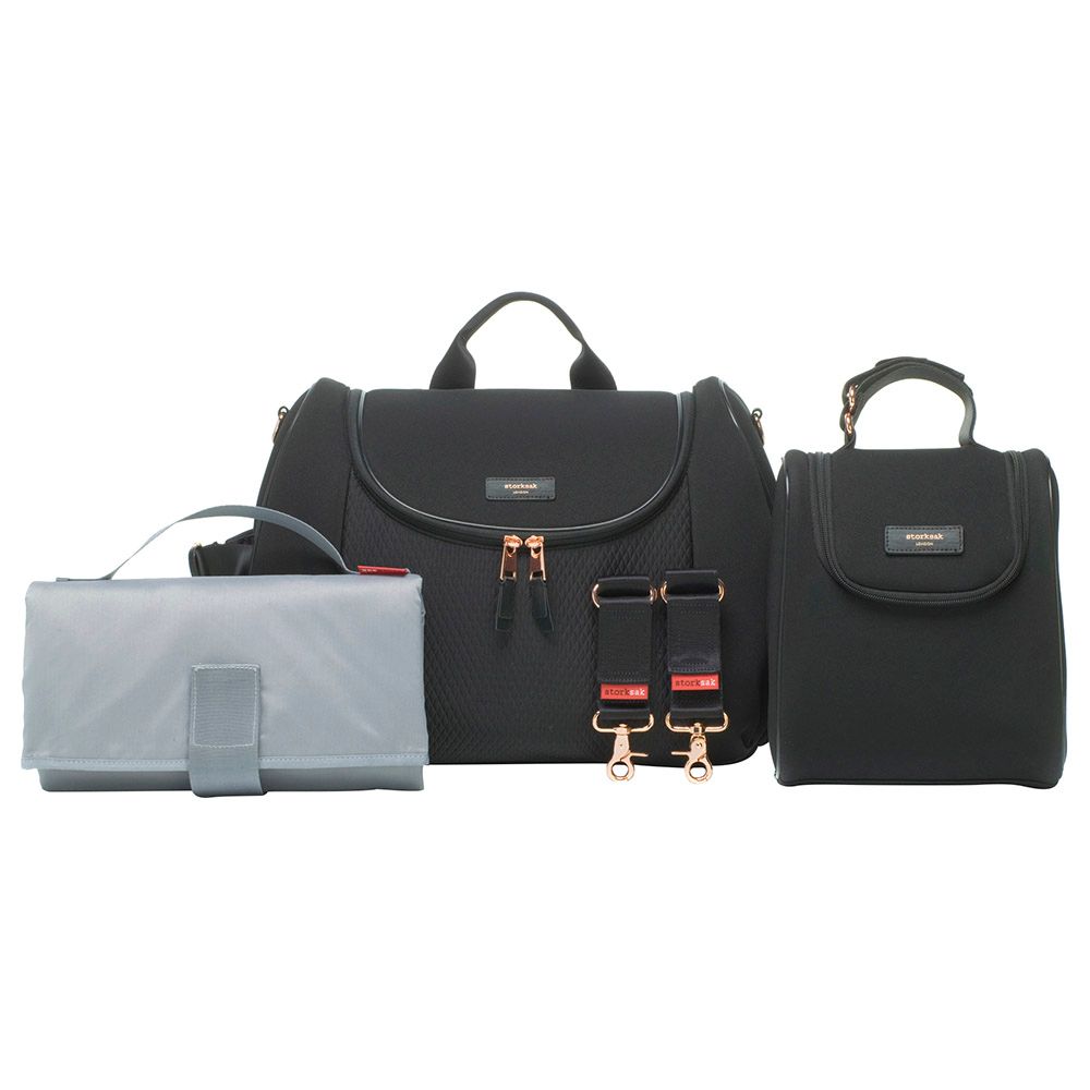 Storksak - Poppy Luxe Diaper Bag - Black Scuba