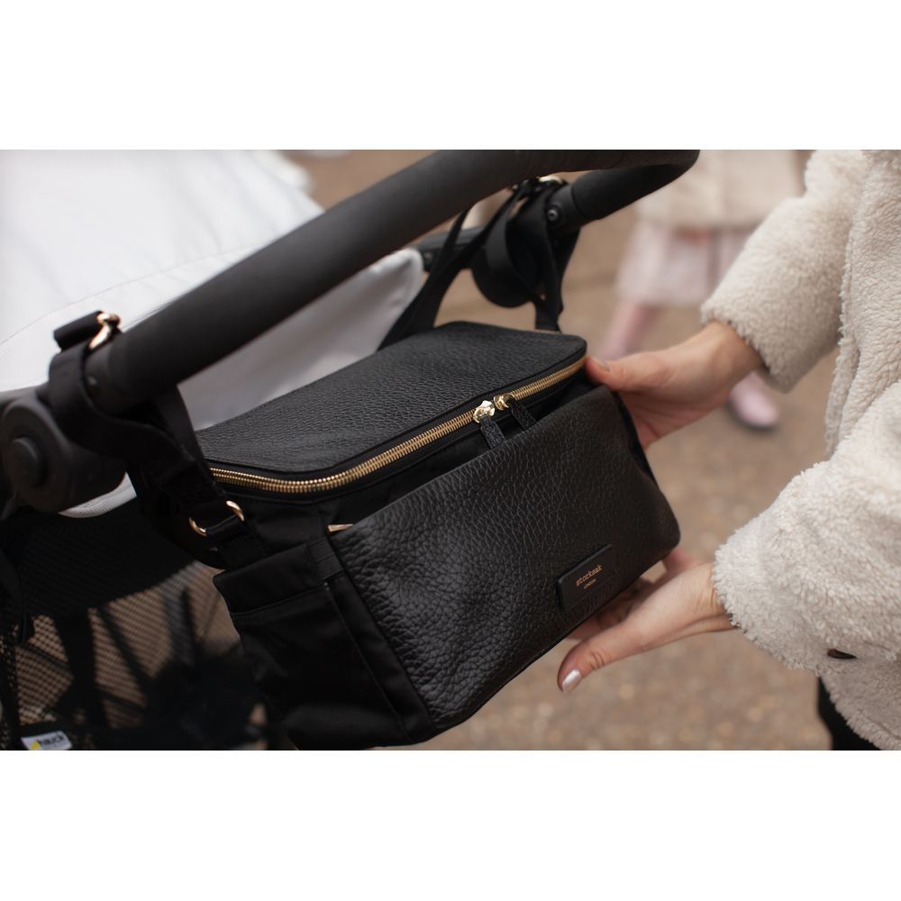 Storksak - 2-in-1 Stroller Organiser and Compact Changing Bag - Black/Gold