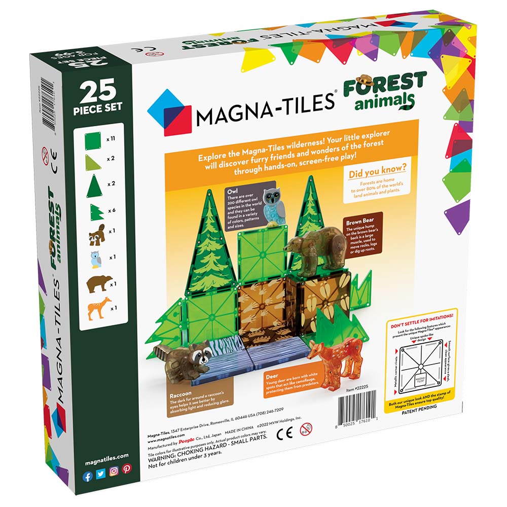 MAGNA-TILES 22225 deals Forest Animals , Raccoon , Bear , Owl , Deer , 25 Pieces Set