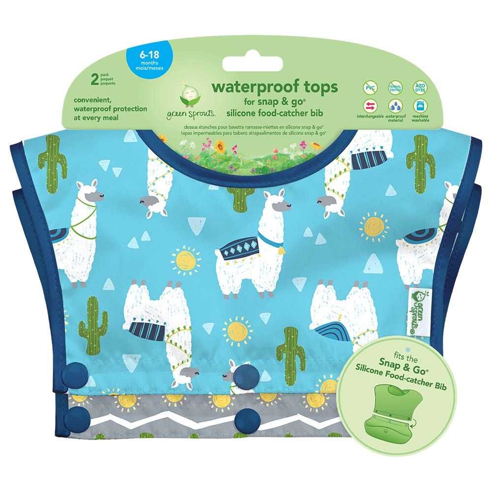 Green Sprouts - Snap & Go Silicone Bib 2Pcs-Set Aqua Llamas