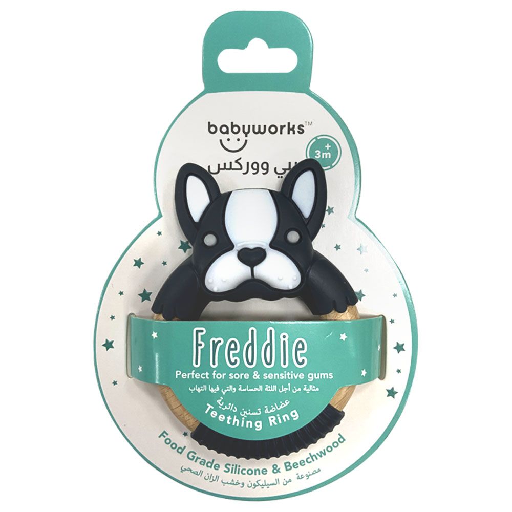 Babyworks - Teething Ring - Boxer Frenchie - Charcoal/White