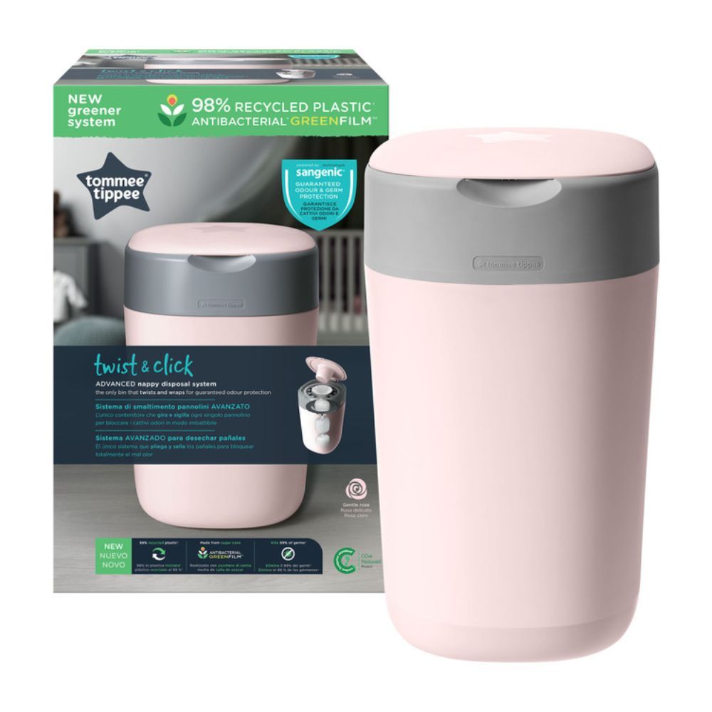 Tommee Tippee Twist & Click Nappy Disposal Sangenic Bin - Pink + Cassette x 12