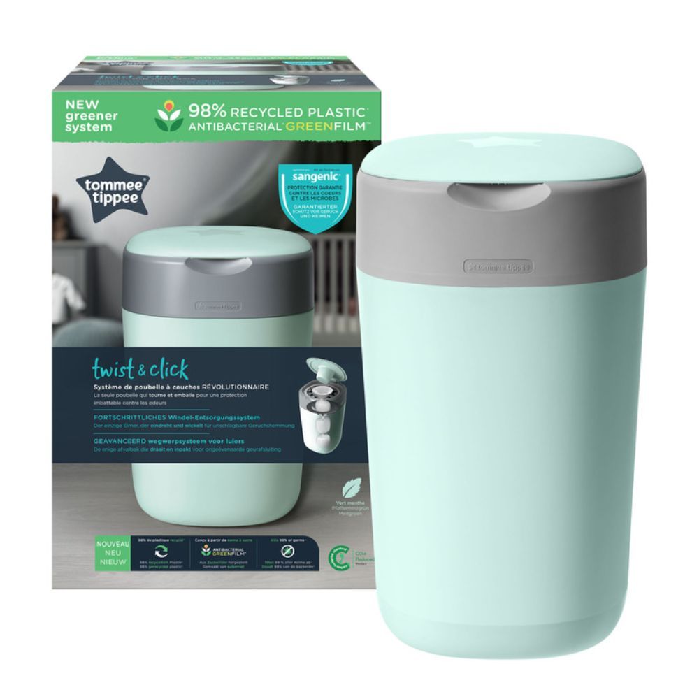 Tommee TippeeTwist & Click Nappy Disposal Sangenic Bin - Green + Cassette x 1