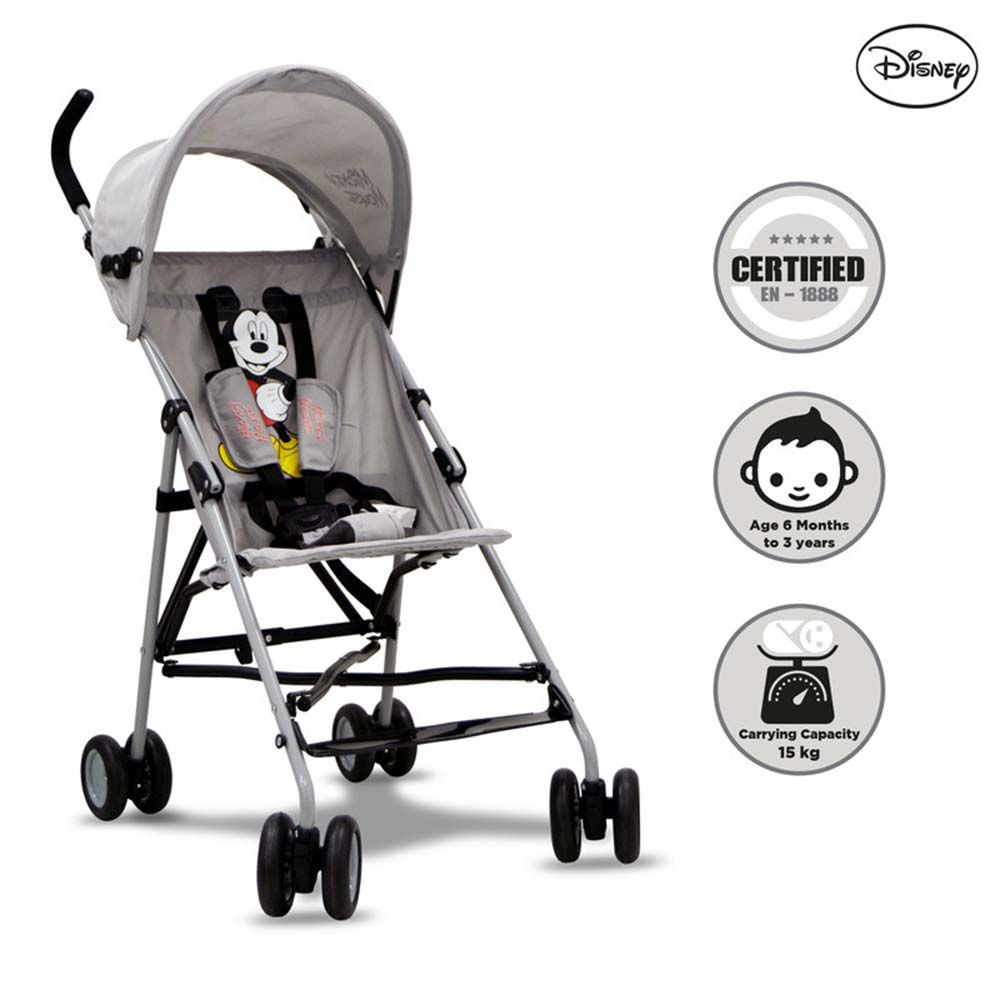 Disney - Mickey Mouse Umbrella Stroller w/Carry Strap - Grey