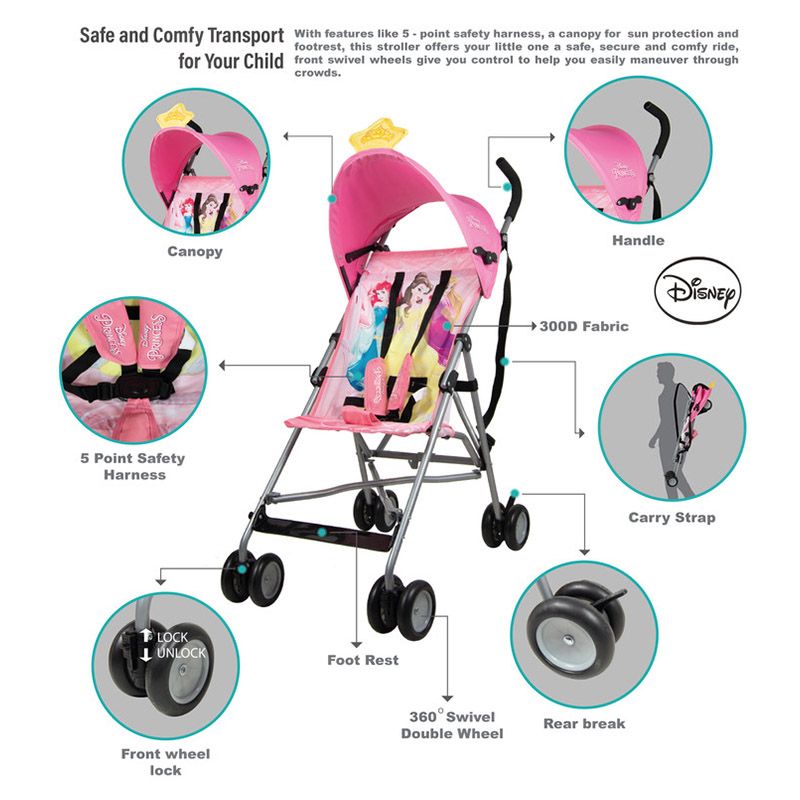 Disney - Princess 3D Crown Lightweight Buggy Stroller - Light Pink