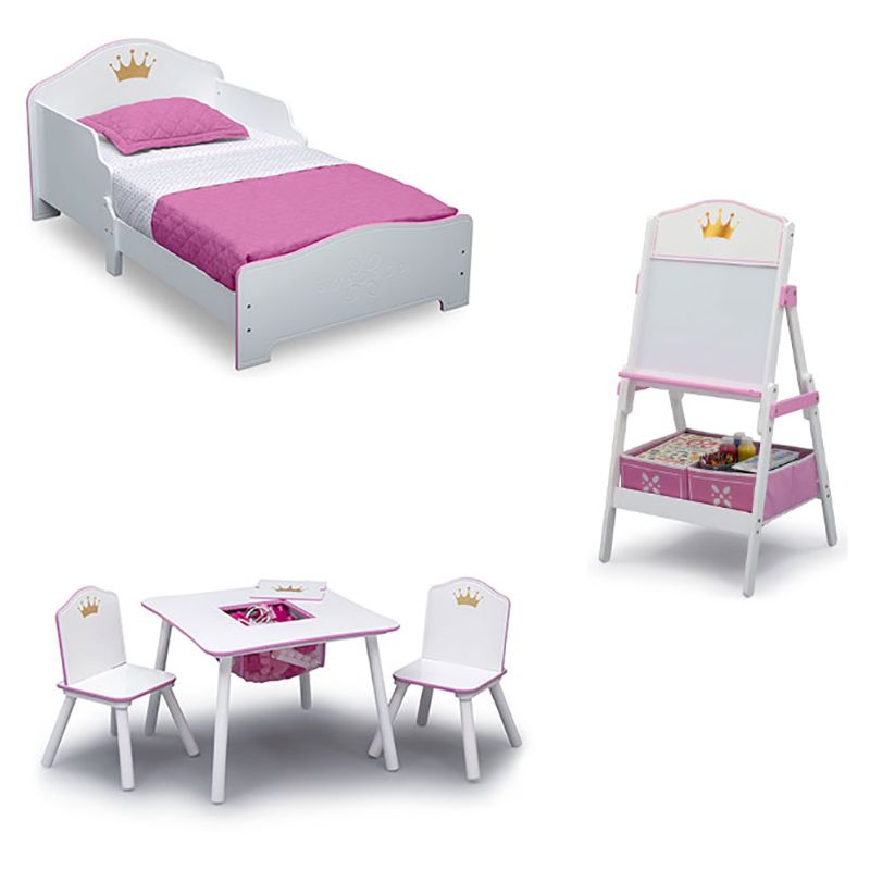 Delta Children Princess Crown Wood Toddler Bed, White/Pink