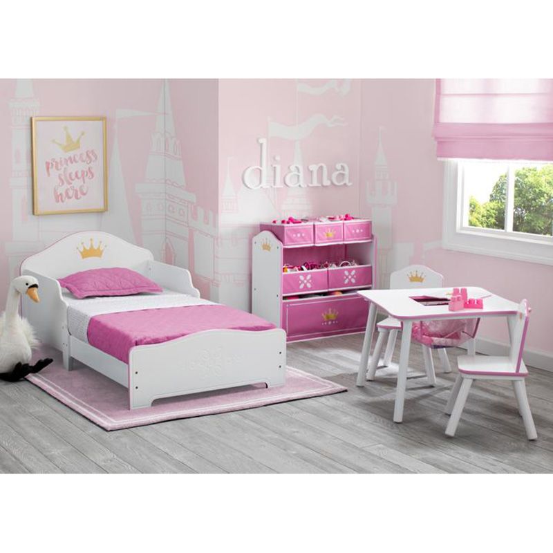 Delta Children Princess Crown Wood Toddler Bed, White/Pink