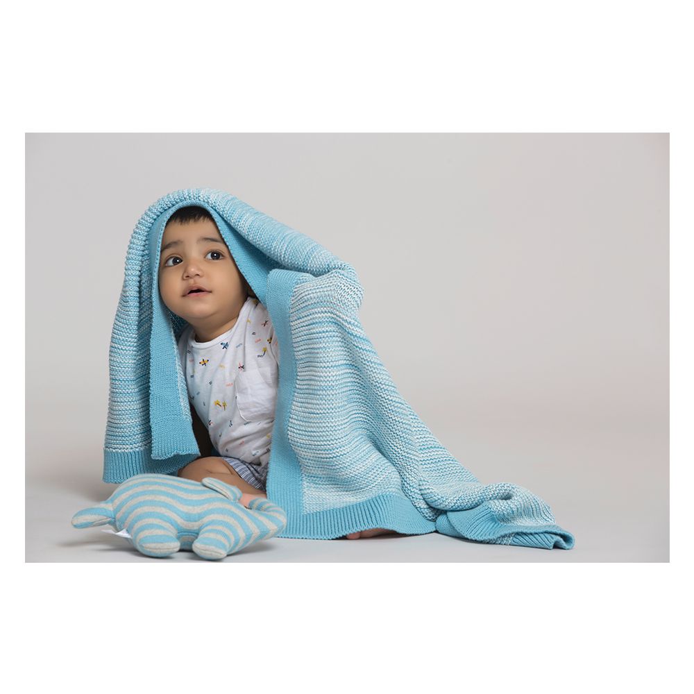 Pluchi - Noah Mini Blanket with Elephant Toy - Blue