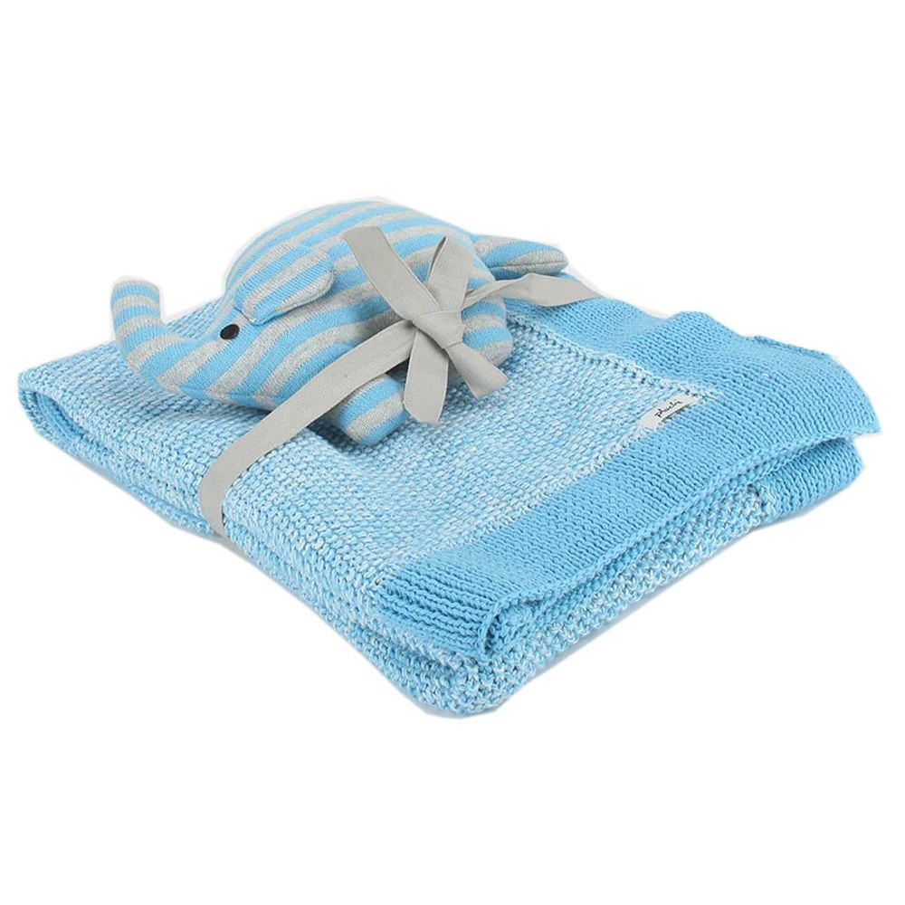 Pluchi - Noah Mini Blanket with Elephant Toy - Blue