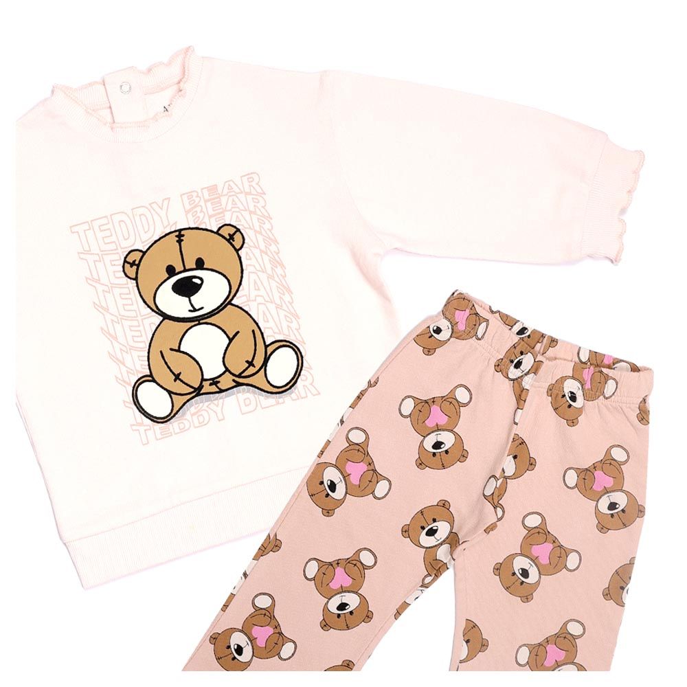 Aiko - 2pc-Set - Kids Sweat Top & Wide Leg Pants - Beige