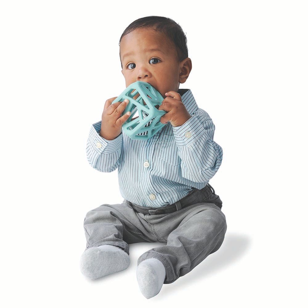 Chew Cube - Easy-Grip silicone Teether Rattle - Mint Green