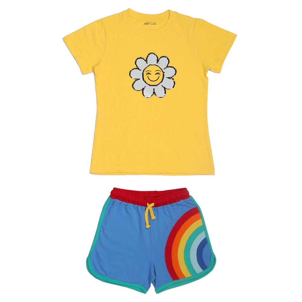 Aiko - 2pc-Set - Kids Short Sleeve T-Shirt W/Shorts - Yellow