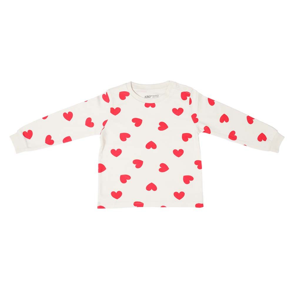 Aiko - 2pc-Set Kids Heart Design T-Shirt & Pyjama - White