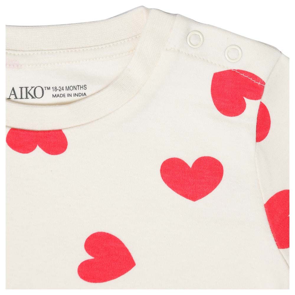 Aiko - 2pc-Set Kids Heart Design T-Shirt & Pyjama - White