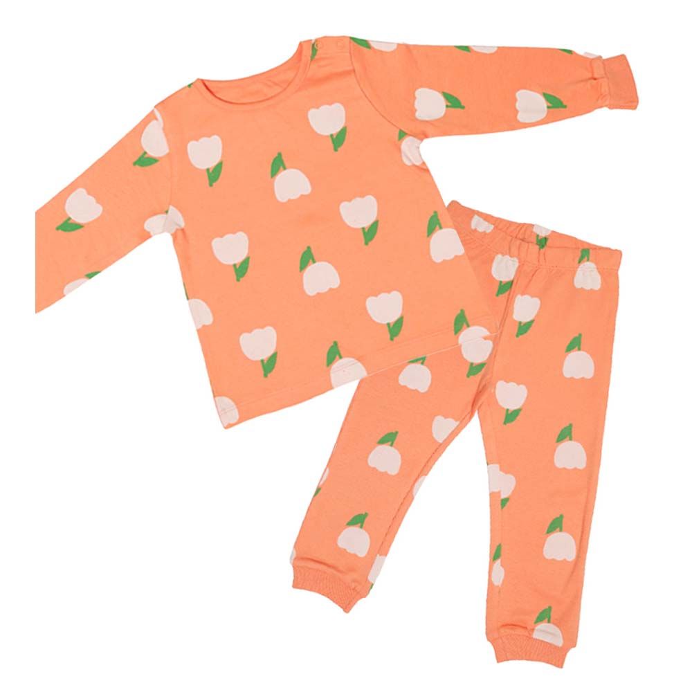 Aiko - 2pc-Set - Kids Cute Print T-Shirt & Pyjama - Orange