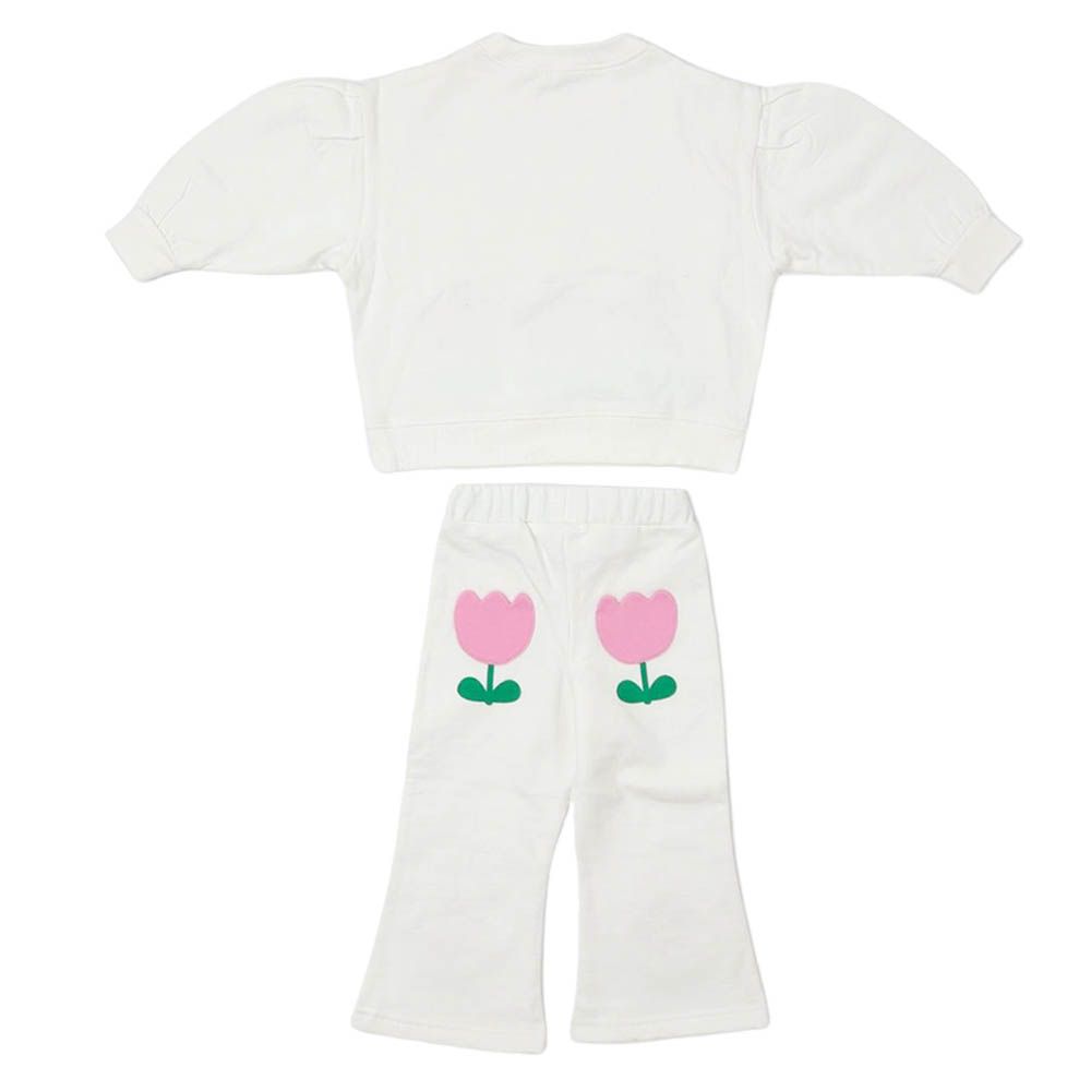 Aiko - 2pc-Set - Kids Sweat Top & Wide Leg Pants - White