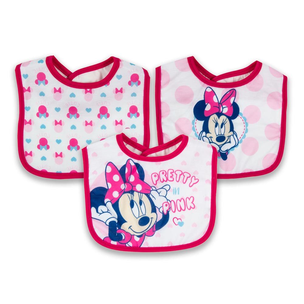 Disney - Minnie Cotton Bibs 3pcs - Pink