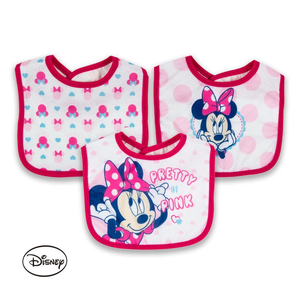 Disney - Minnie Cotton Bibs 3pcs - Pink