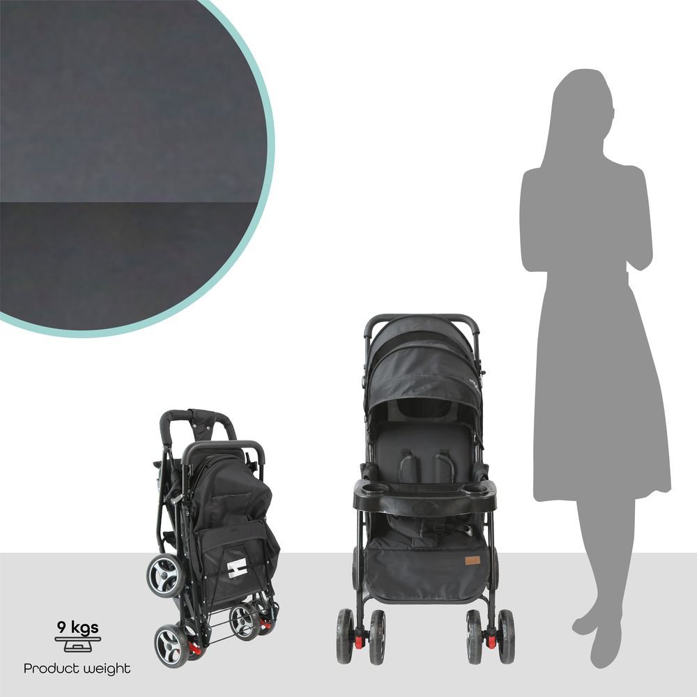 Moon - Magnum Tandem Easy Fold Twin Travel Stroller - Black