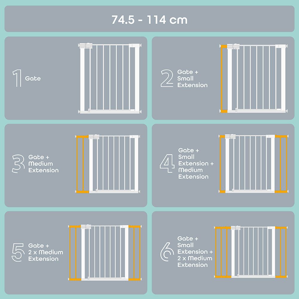 Moon - Safety Metal Gate 74.5-114 cm w/ Extension 7 & 14 cm