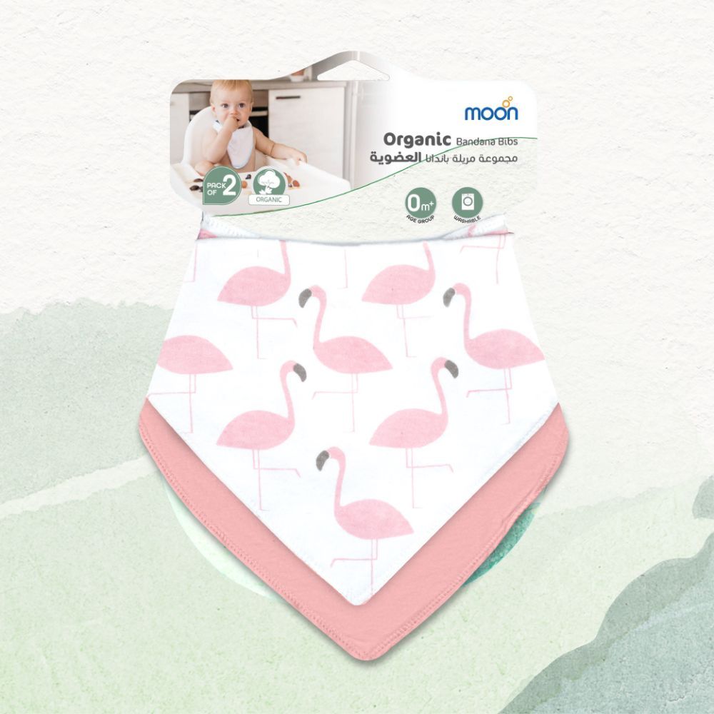 Moon - Organic Bandana Bibs Pack of 2 - Flamingo & Pink