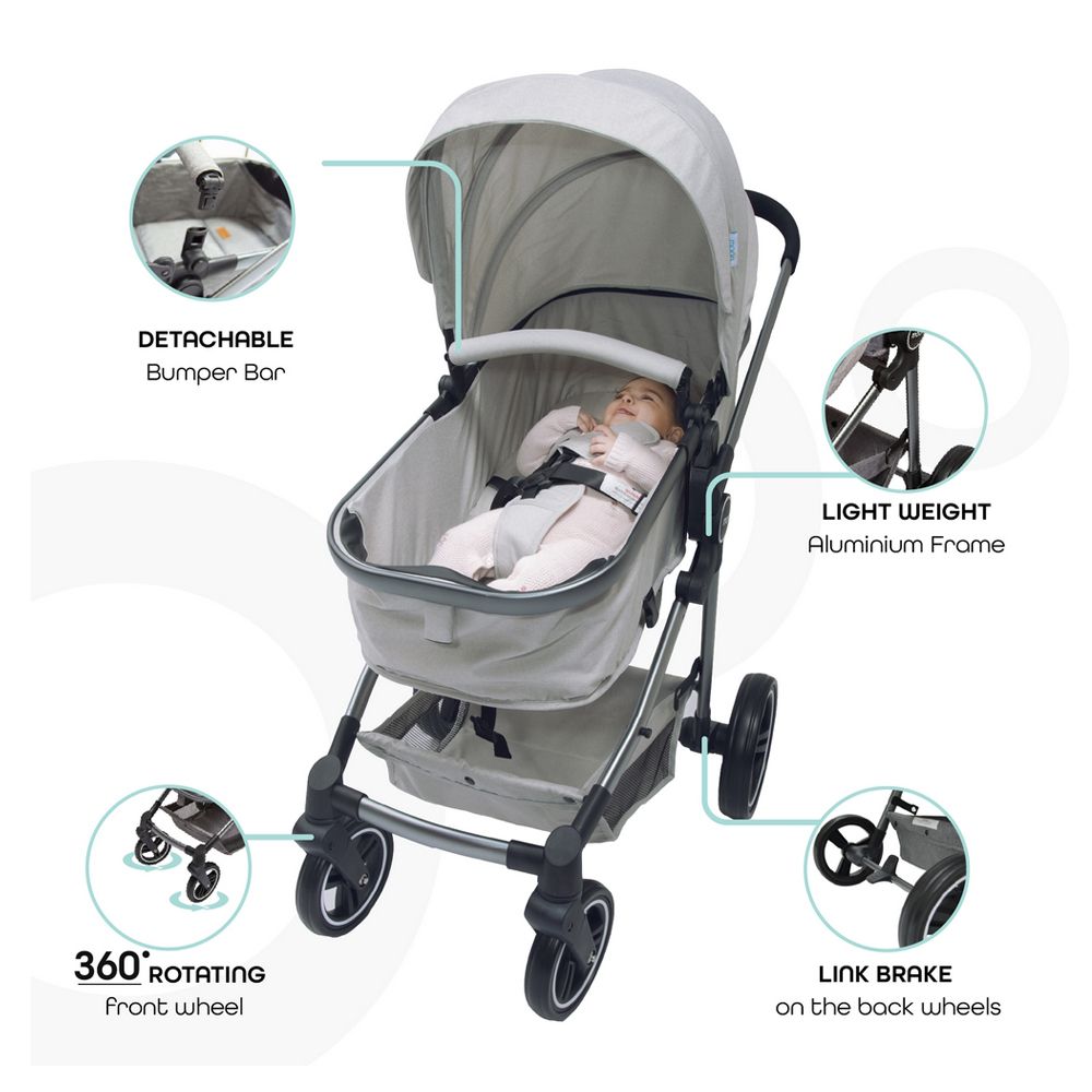 Moon - Pro 2-in-1 Stroller + Kary Me Diaper Bag - Light Grey