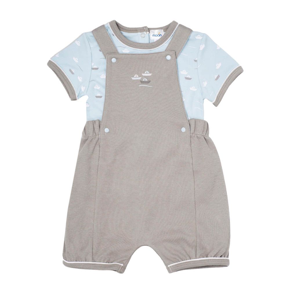 Moon - pc-Set - 100% Cotton T-Shirt & Dungaree - Little Boat