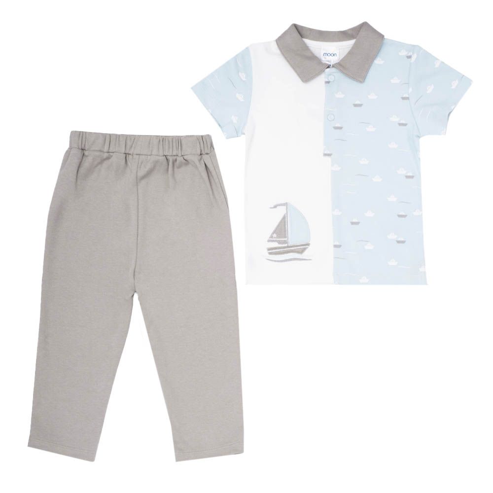 Moon - 2pc-Set - Polo T-Shirt & Long Pants - Little Boat