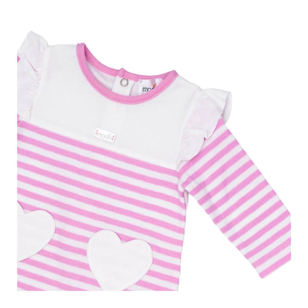 Moon - 100% Cotton Sleepsuit - Pink Stripes