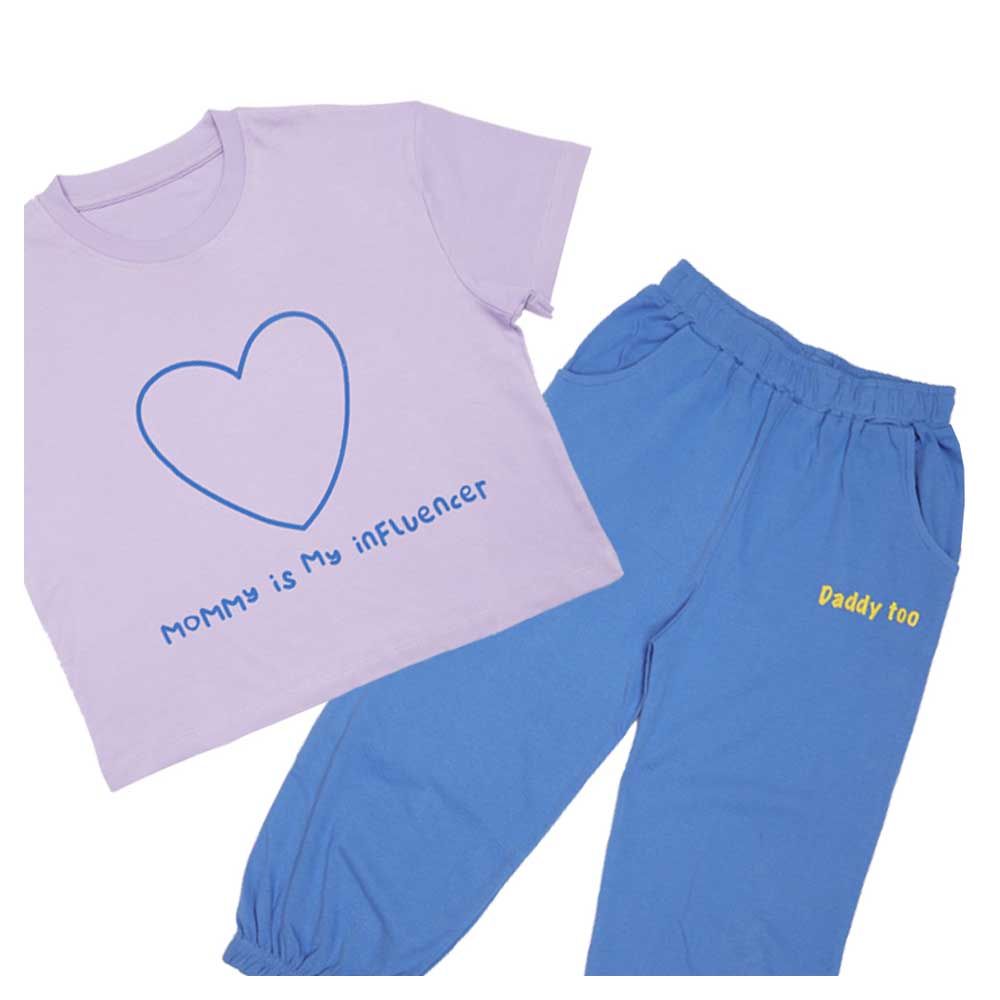 Aiko - 2pc-Set - Kids Short Sleeve T-Shirt W/Pants - Lilac