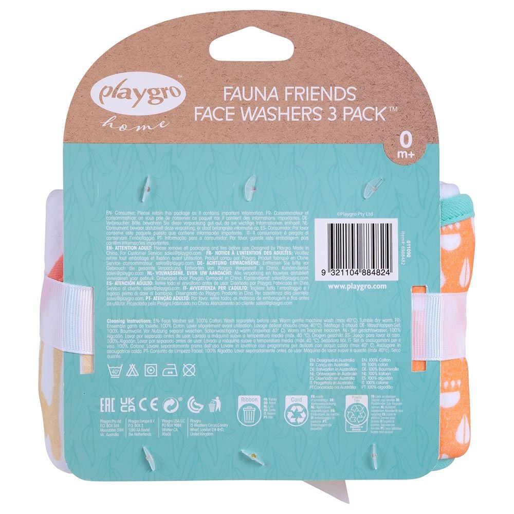 Playgro Home - Fauna Friends Face Washers - 3pcs