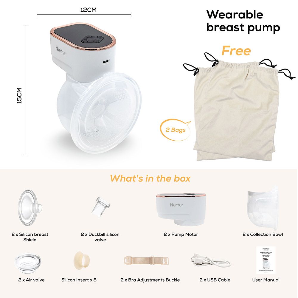 Nurtur Cozi - Hands Free Electric Breast Pump - 150ml - Pack of 2