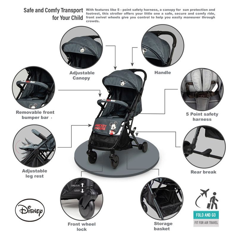 Disney - Mickey Mouse Travel Stroller - Black