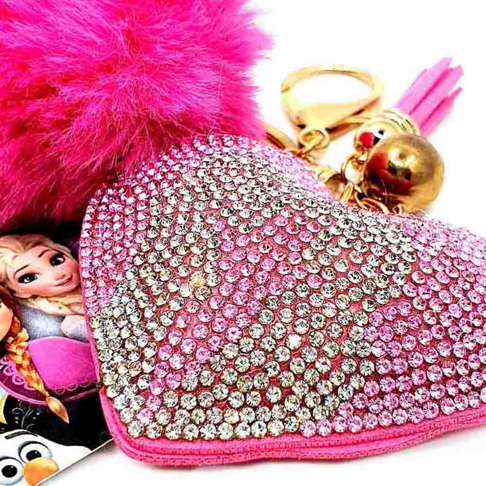 Disney - Frozen Elegant Heart Shaped PomPom Key Ring - Pink