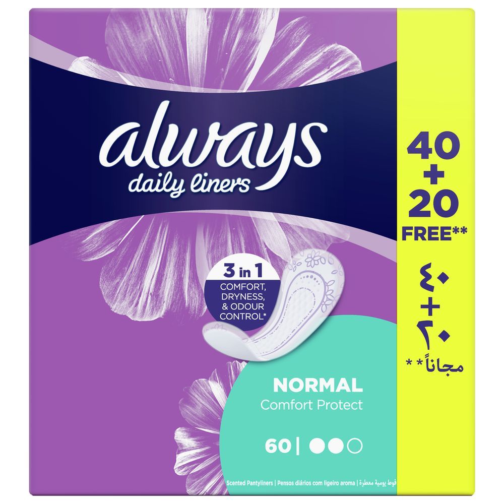 Always Daily Liners Comfort Protect Pantyliners, Normal, 60 Count