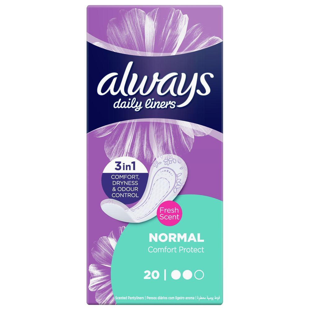 Always Daily Liners Comfort Protect Pantyliners With Fresh Scent, Normal, 20 Count