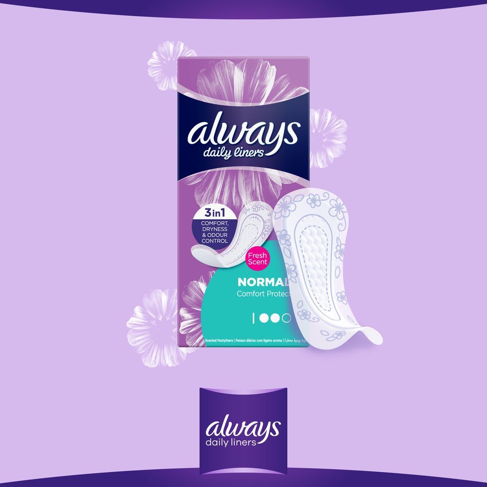 Always Daily Liners Comfort Protect Pantyliners With Fresh Scent, Normal, 20 Count