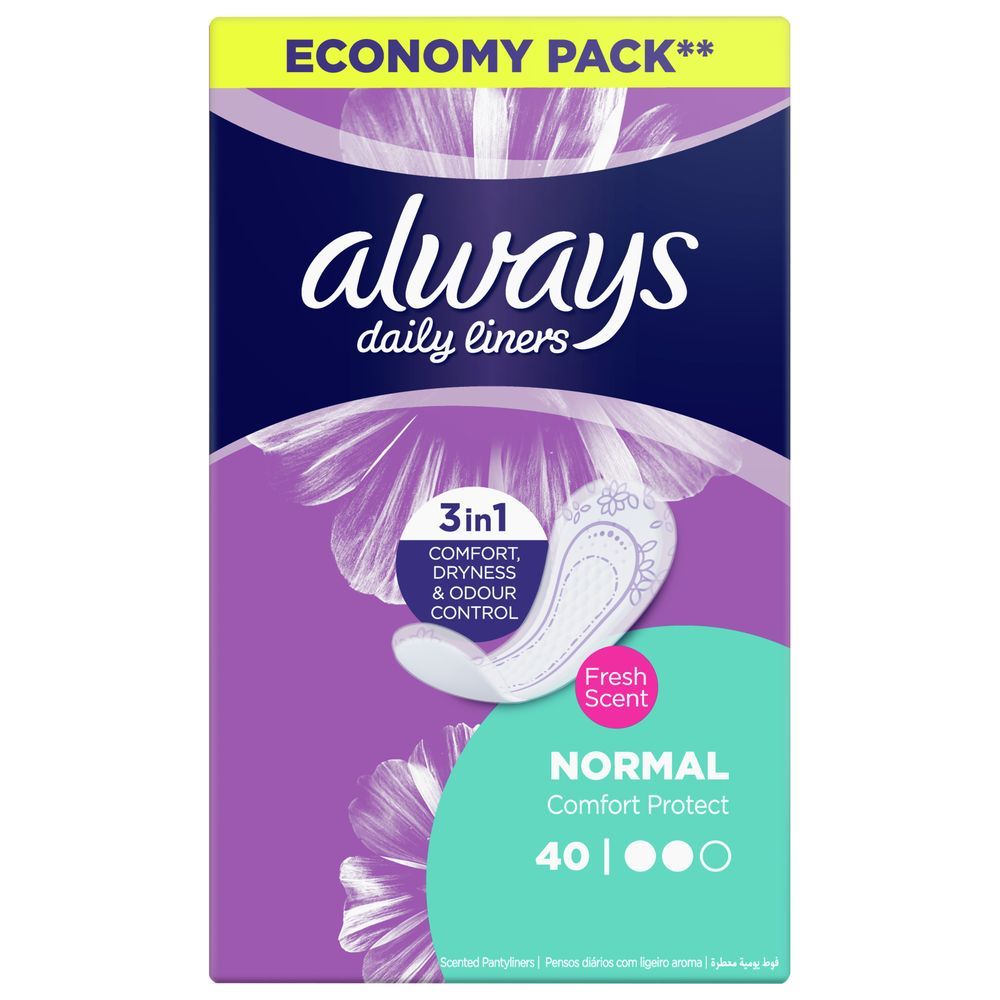 Always Daily Liners Comfort Protect Pantyliners With Fresh Scent, Normal, 40 Count