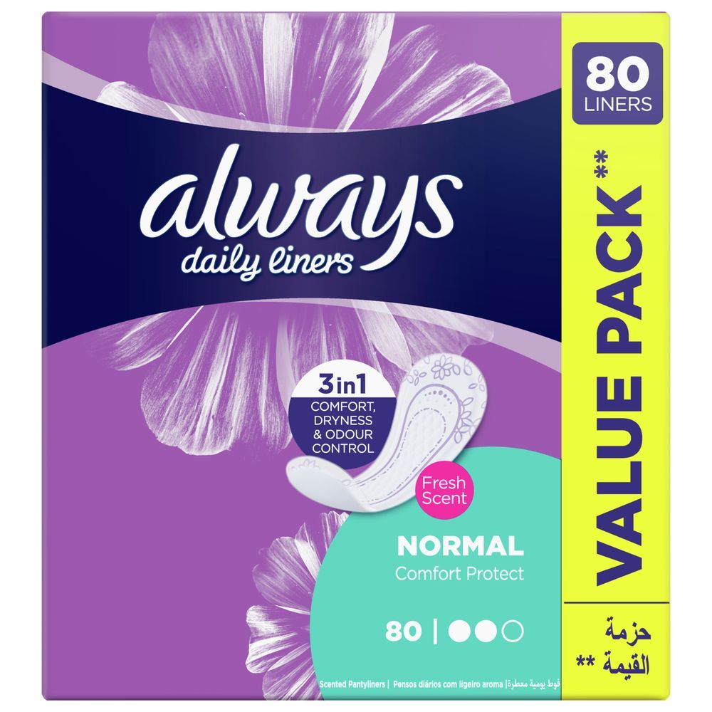 Always Daily Liners Comfort Protect Pantyliners With Fresh Scent, Normal, 80 Count