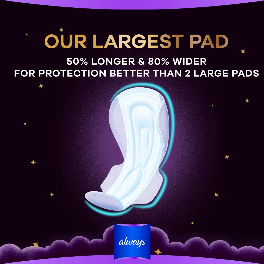 Always Dreamzz Pad Clean & Dry Maxi Thick, Night Long Sanitary Pads W/ Wings 7 Count