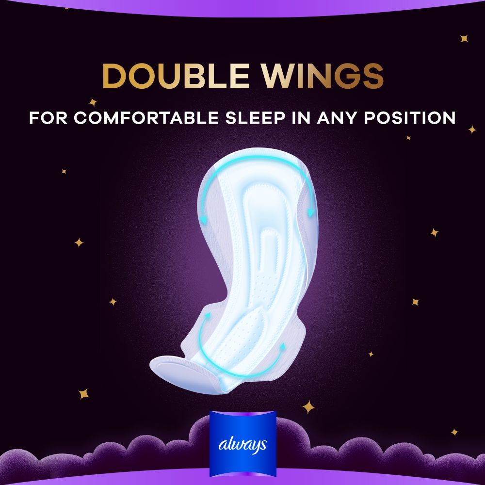 Always Dreamzz Pad Clean & Dry Maxi Thick, Night Long Sanitary Pads W/ Wings 7 Count