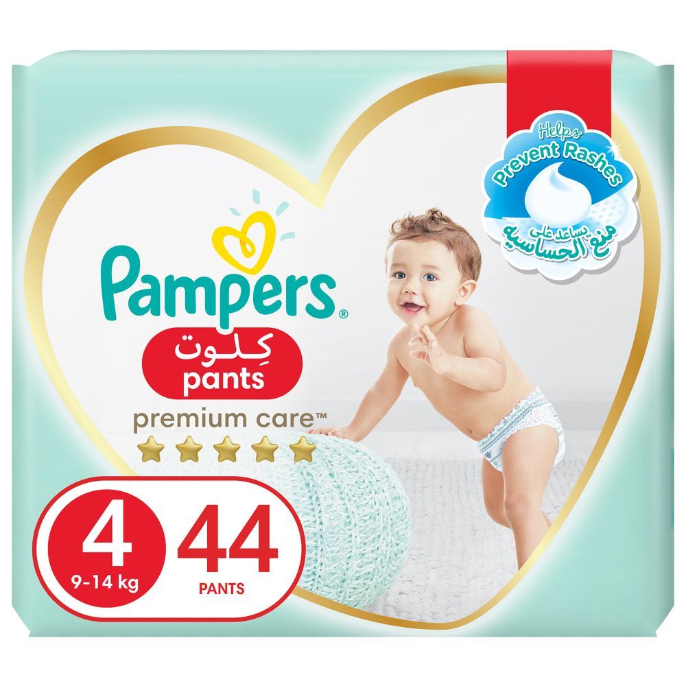 Pampers Premium Care Pants Diapers, Size 4, 9-14kg, Easy On & Easy Off - 44 Baby Diapers